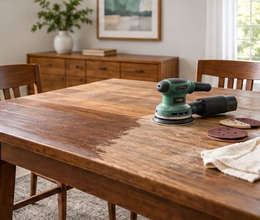 Illustration of wood refinishing